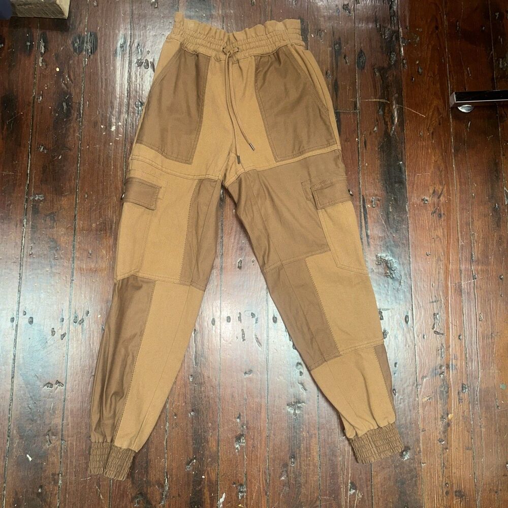 Alice and Olivia Cotton Color block Cargo Parachute Pants Brown Utility Size XS